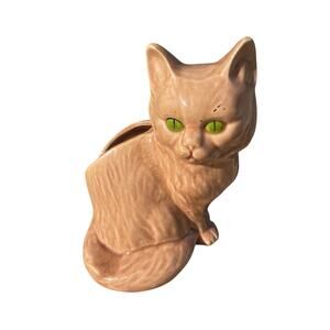 Vtg‎ Light Brown Tan Persian Cat Planter Green Eyes Succulent Air Plant Quirky
